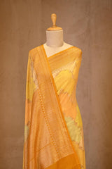 Yellow Tussar Khaddi Banarasi Silk Saree with Leheriya Rangkat Pattern