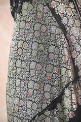 Black Tussar Khaddi with Meenakari woven floral jaal
