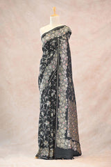 Black Tussar Khaddi with Meenakari woven floral jaal