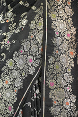 Black Tussar Khaddi with Meenakari woven floral jaal