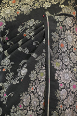 Black Tussar Khaddi with Meenakari woven floral jaal