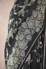 Black Tussar Khaddi with Meenakari woven floral jaal