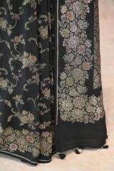 Black Tussar Khaddi with Meenakari woven floral jaal