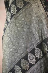 Black Tussar Khaddi Silk Saree with Floral & Paisley Jaal