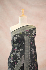 Black Tussar Khaddi Silk Saree with Floral & Paisley Jaal