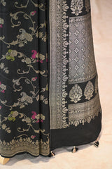Black Tussar Khaddi Silk Saree with Floral & Paisley Jaal