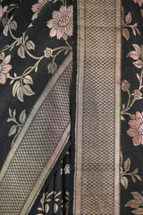 Black Tussar Khaddi Silk Saree with Water-Gold Zari Work