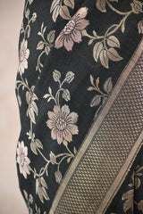 Black Tussar Khaddi Silk Saree with Water-Gold Zari Work