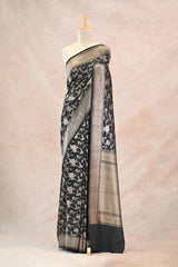 Black Tussar Khaddi Silk Saree with Handbrushing Work