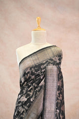 Black Tussar Khaddi Silk Saree with Handbrushing Work