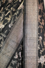 Black Tussar Khaddi Silk Saree with Handbrushing Work