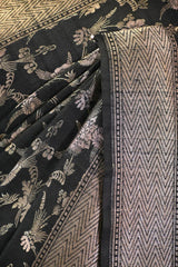 Black Tussar Khaddi Silk Saree with Handbrushing Work