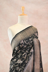 Black Tussar Khaddi Silk Saree with Handbrushing Work