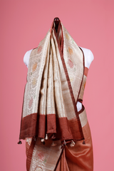 Rust Brown Handwoven Tussar Silk Saree
