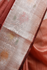 Rust Brown Handwoven Tussar Silk Saree