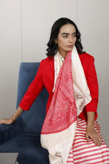 Red and White Tussar Silk Office Wear Saree