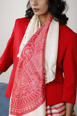 Red and White Tussar Silk Office Wear Saree