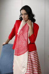 Red and White Tussar Silk Office Wear Saree