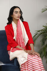 Red and White Tussar Silk Office Wear Saree