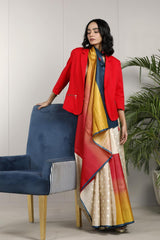 Multicolor Tussar Silk Saree with Embroidery Motifs