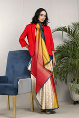 Multicolor Tussar Silk Saree with Embroidery Motifs