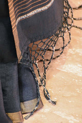 Bandhani Tussar Silk Saree in Charcoal Grey with Mrigah Motif Tie & Dye Pallu