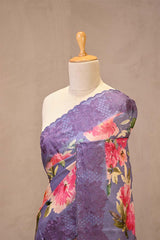 Lilac Tussar Silk Saree with Floral Print and Embroidery