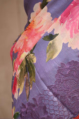 Lilac Tussar Silk Saree with Floral Print and Embroidery