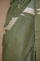 Matte Green Tussar Silk Saree with Applique Floral Work