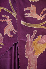 Deep Purple Tussar Silk Saree with Shikargah Applique Work