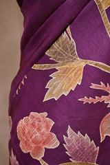 Deep Purple Tussar Silk Saree with Shikargah Applique Work