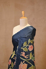 Blue Tussar Silk Saree with Shikargah Applique Work