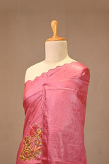 Light Pink Tussar Silk Saree with Kalamkari Applique