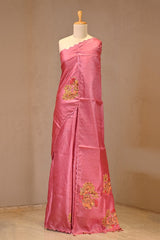 Light Pink Tussar Silk Saree with Kalamkari Applique
