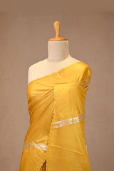 Yellow Tussar Silk Saree with Floral Applique Pallu