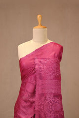 Magenta Pink Tussar Silk Saree with Resham Floral Buti