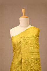 Lime Green Tussar Silk Saree with Resham Floral Buti