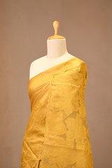 Yellow Tussar Silk Saree with Organza Applique Pallu