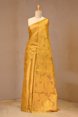 Yellow Tussar Silk Saree with Organza Applique Pallu