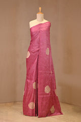 Pink Tussar Silk Saree with Applique Work and Zari Border
