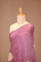 Lavender Tussar Silk Saree with Applique Work and Zari Border