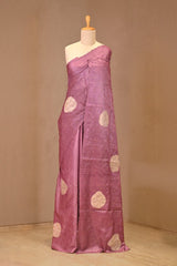 Lavender Tussar Silk Saree with Applique Work and Zari Border