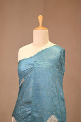 Blue Tussar Silk Saree with Applique Work and Zari Border