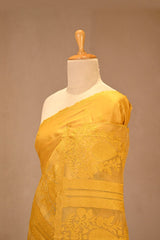 Yellow Tussar Silk Saree with Resham Buti & Organza Border