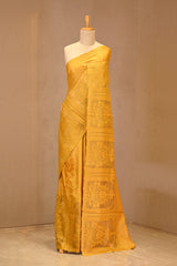 Yellow Tussar Silk Saree with Resham Buti & Organza Border