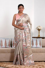 Banarasi Tissue Silk Saree, silver saree, Tissue silk saree, Bollywood sari, wedding saree, party wear saree, Wedding Saree