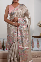 Moon White Tissue Silk Saree with Designer Border
