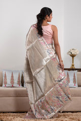 Moon White Tissue Silk Saree with Designer Border