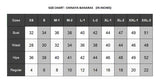 Size chart for Chinaya Banaras clothing in inches