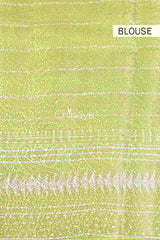 Parrot Green Digital Printed Chiniya Silk Saree